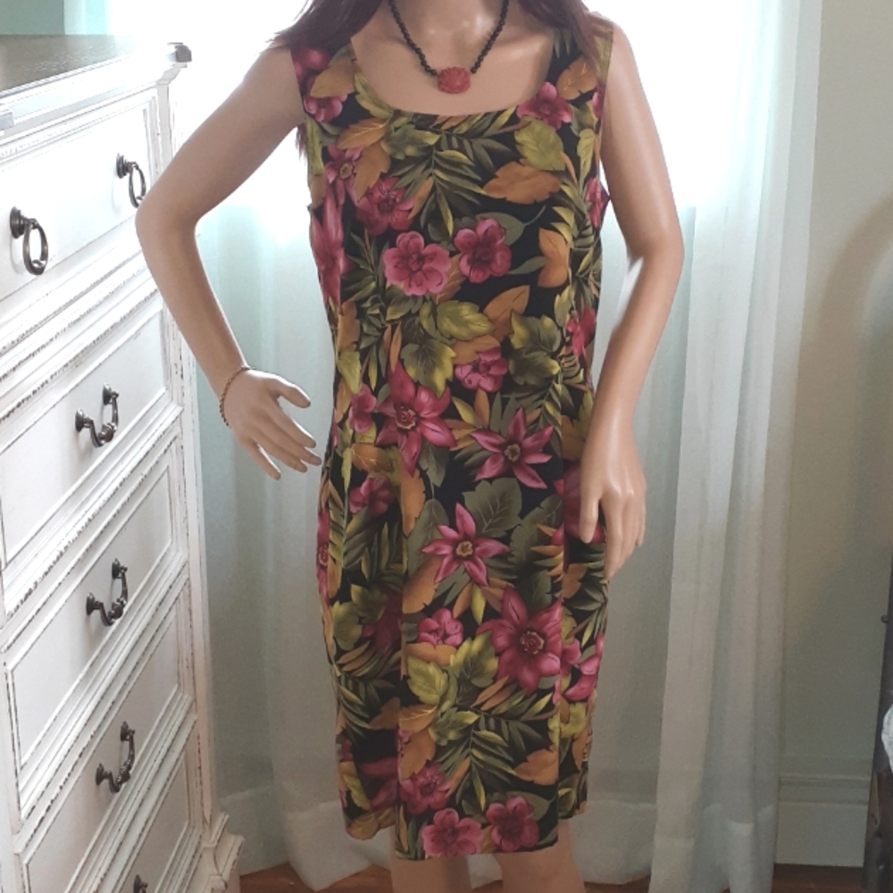 Sag Harbor Island tropical sleeveless dress full zipper back size 12